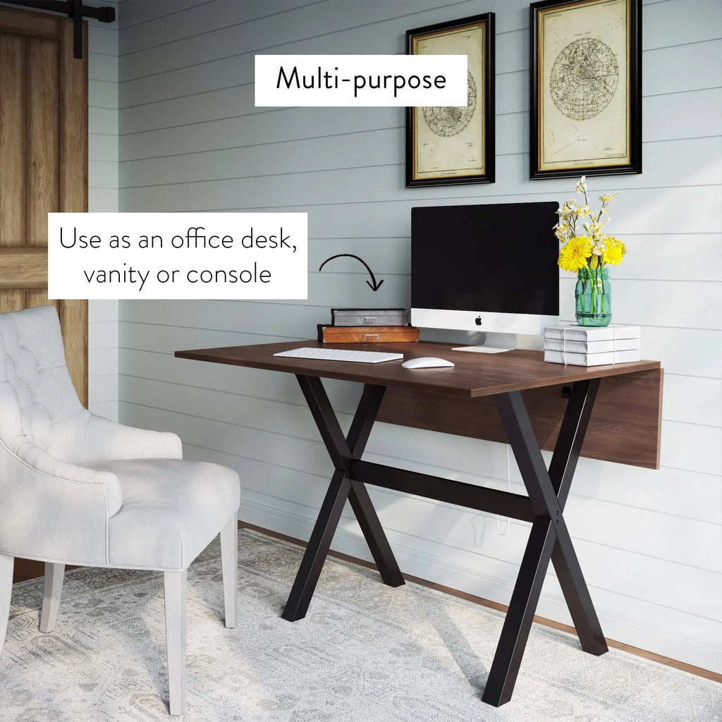 Solid Wood Drop Leaf Folding Desk Brown U52789
