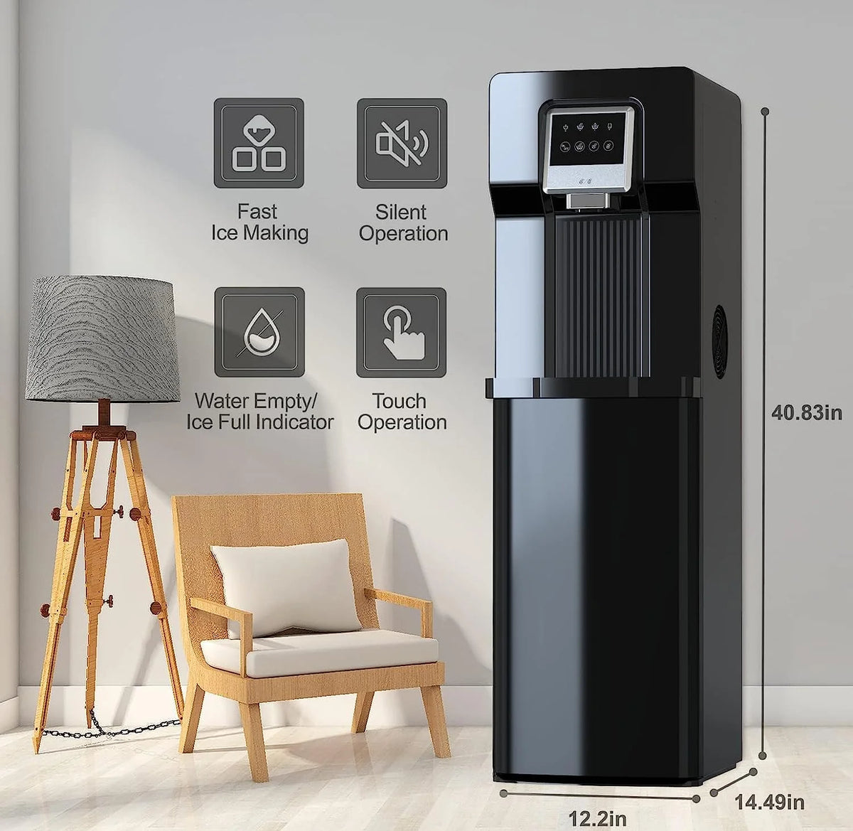 Bottom Loading Water Cooler Dispenser with Ice Maker for 3 Gallon Bottle Black L629795