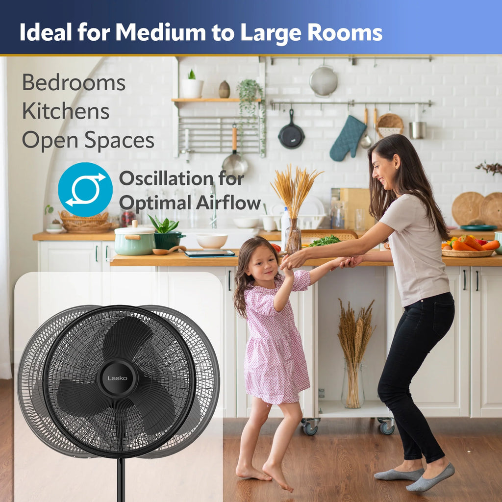 16 Oscillating Adjustable Pedestal Fan with 3-Speeds, Black Q2981