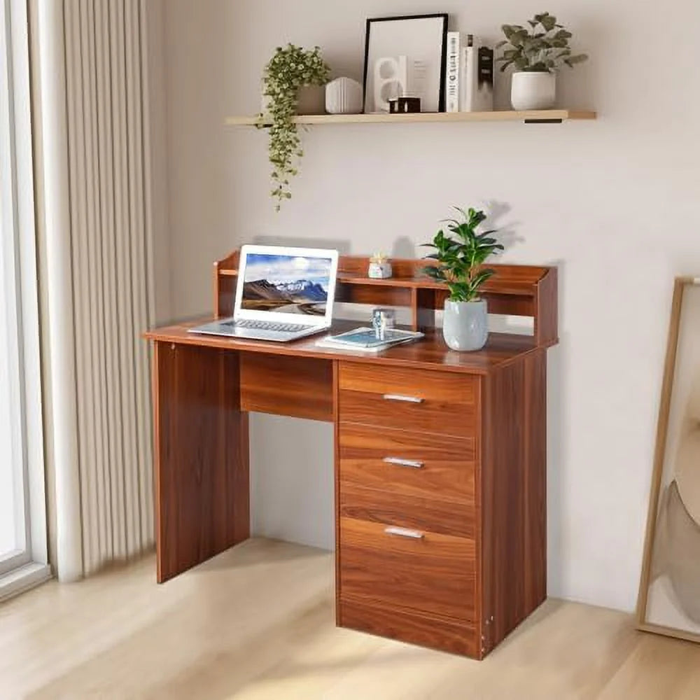 Grey Computer Desk with Drawers & Hutch L910259
