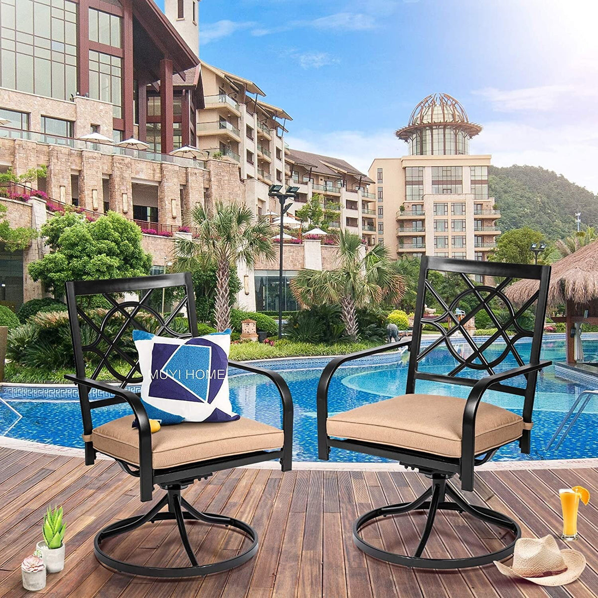 Outdoor Patio Metal Swivel Rocker Dining Chairs Set of 2 Z7345