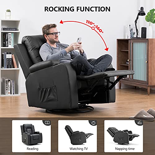 Black Swivel Rocker Recliner Chair with Cup Holders K28346