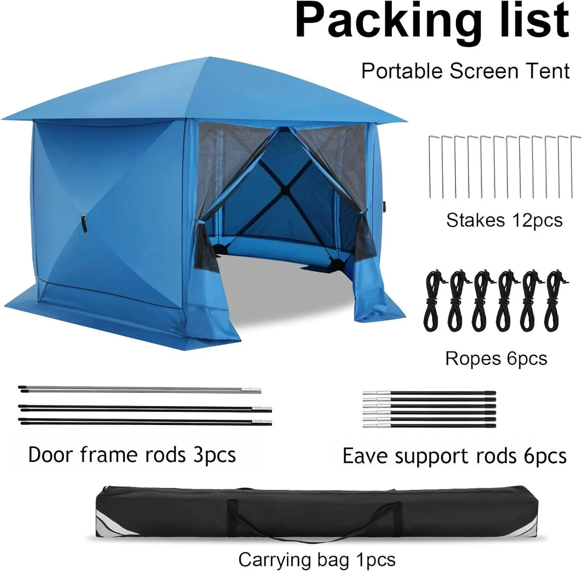 12x12 Pop-up Gazebo Screen Canopy Tent with 5 Sidewalls and Mosquito Nettings, Blue M476219