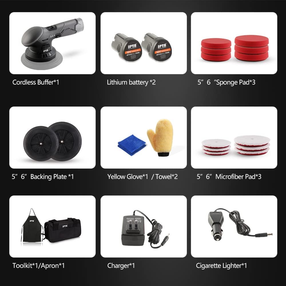 Cordless Car Buffer Polisher with 2Pcs 12V Lithium Rechargeable Battery Brushless Polisher Q18231