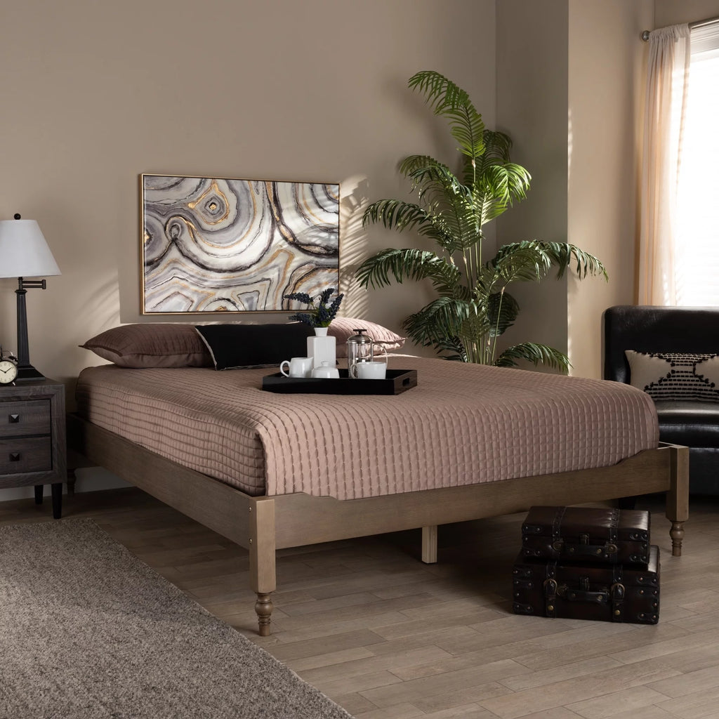 Antique White Wood Platform Bed Frame King T72906