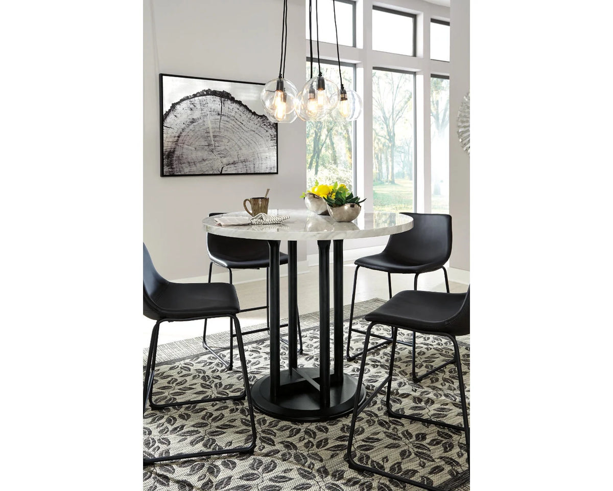 Black & White Faux Marble Round Counter Height Dining Table H27499