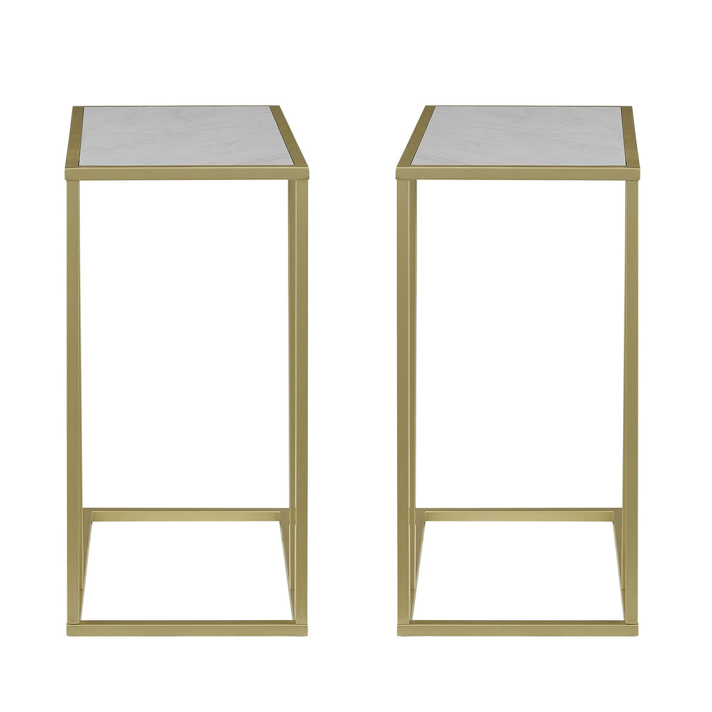 Set of 2 Faux White Marble Side Table W764