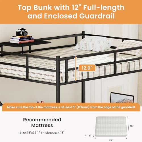 Full Size Black Metal Loft Bed with Desk and Stairs R910491