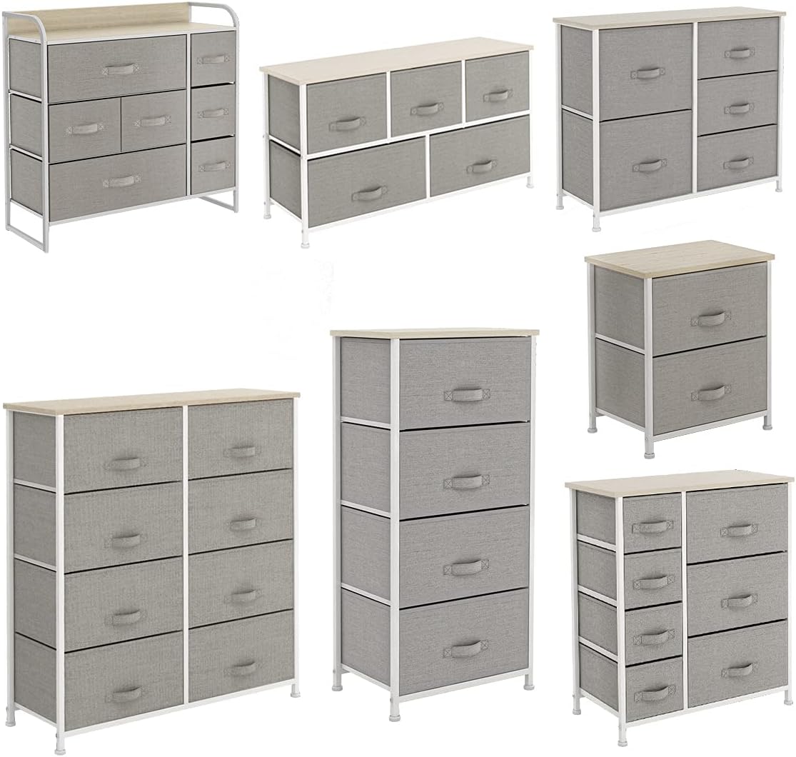 Light grey 8 Drawer Fabric Dresser with Steel Frame and Wooden Top T72017