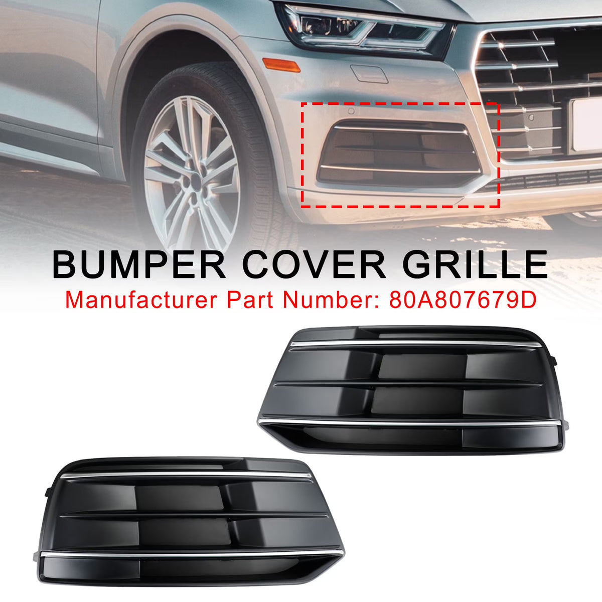 Front Bumper Cover Grille Bezel Insert for Audi Q5 2018-2022 Black/Chrome I499