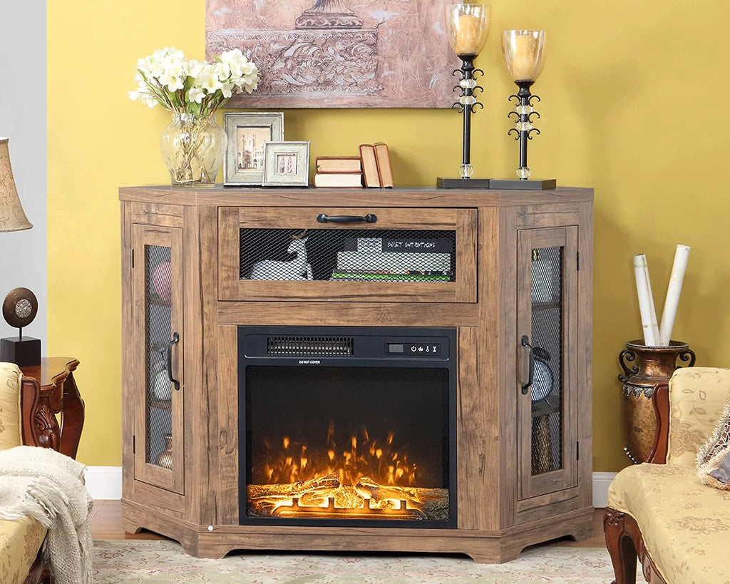 Oak Brown TV Corner Fireplace TV Stand for TVs Up to 50 Inch O303