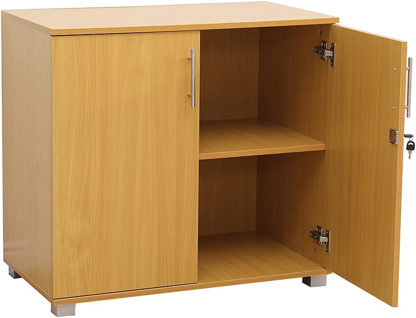 Beech Storage Cabinet 2 Door Locking Cupboard Bookcase O68485