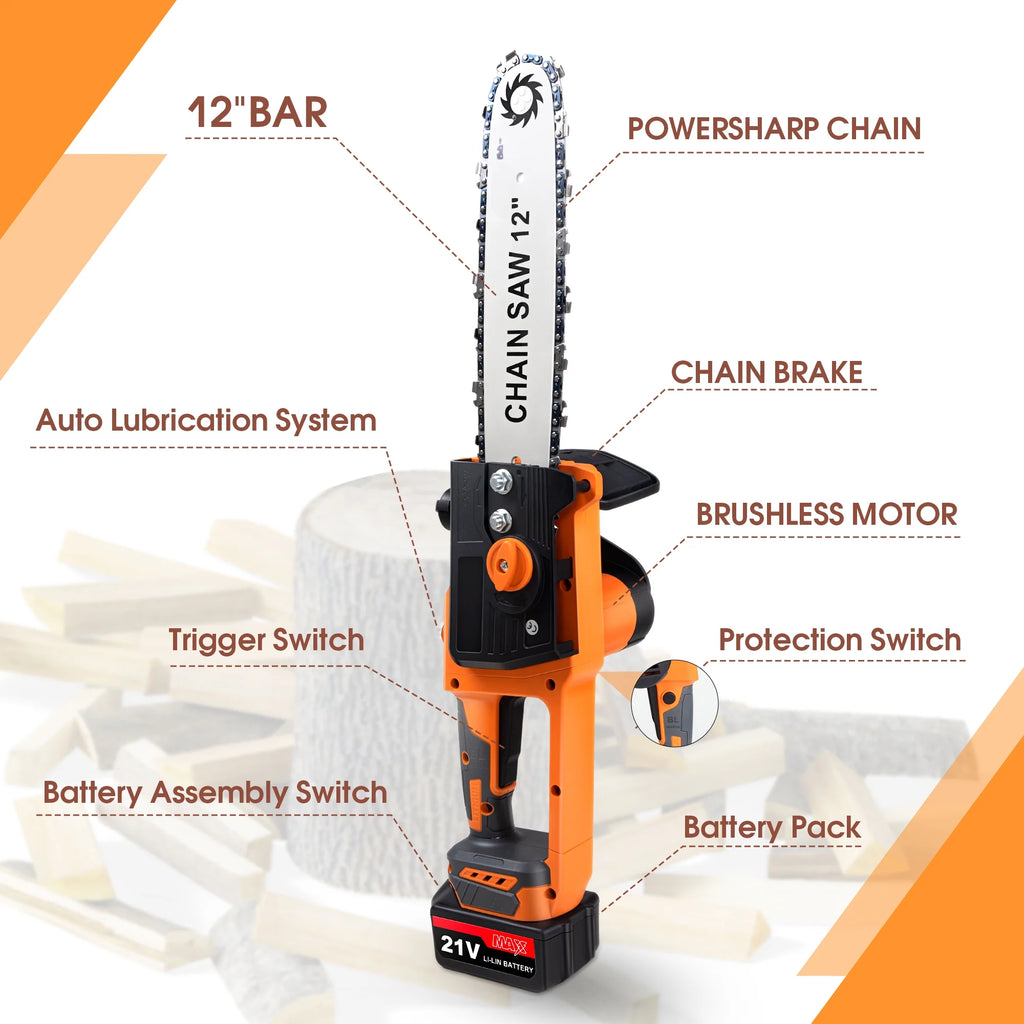 12 inch Cordless Electric Chainsaw with 2 Battery Q635323