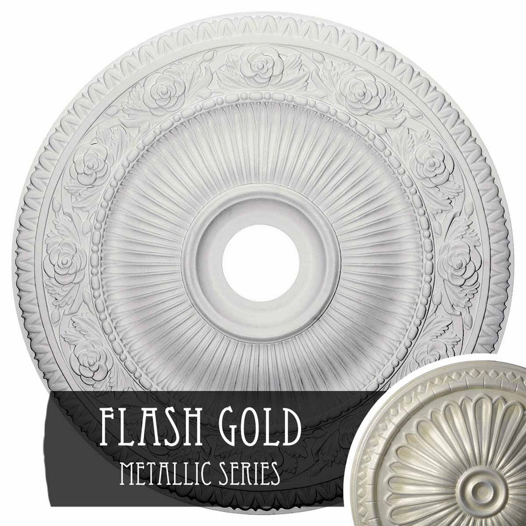 24 1/4 inchod x 3 7/8 inchid x 2 inchp Hand-Painted Flash Gold Ceiling Medallion D580