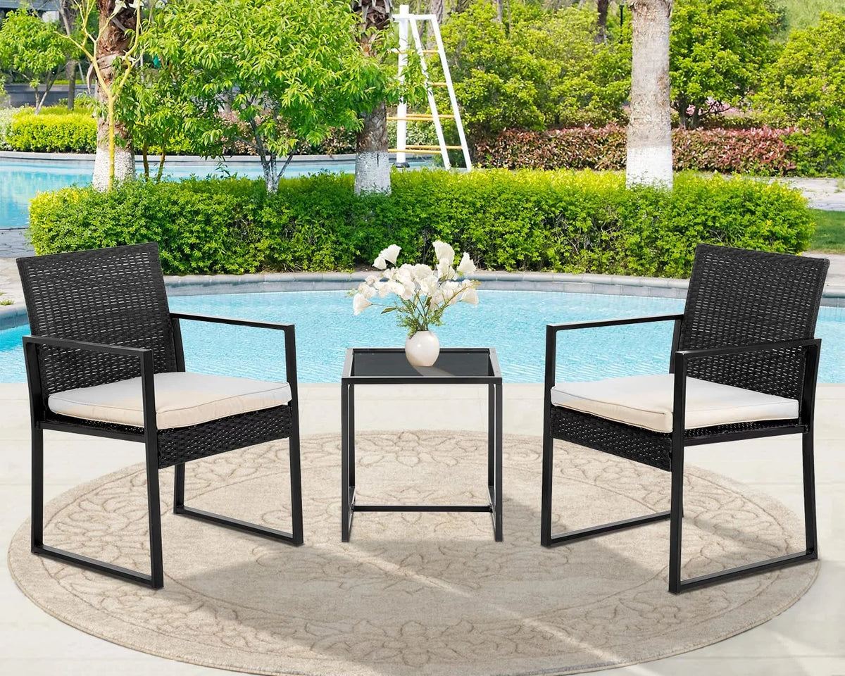3 Piece Beige Wicker Patio Bistro Set M170