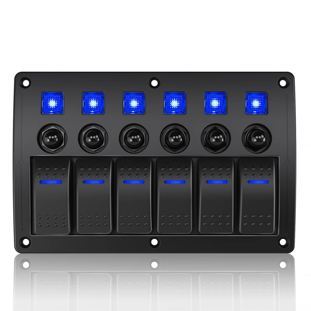 8 Gang Marine Boat Rocker Switch Panel Waterproof Overload Protector, 12-24V Pre-Wired LED Indicator, Pack of 2 F296776