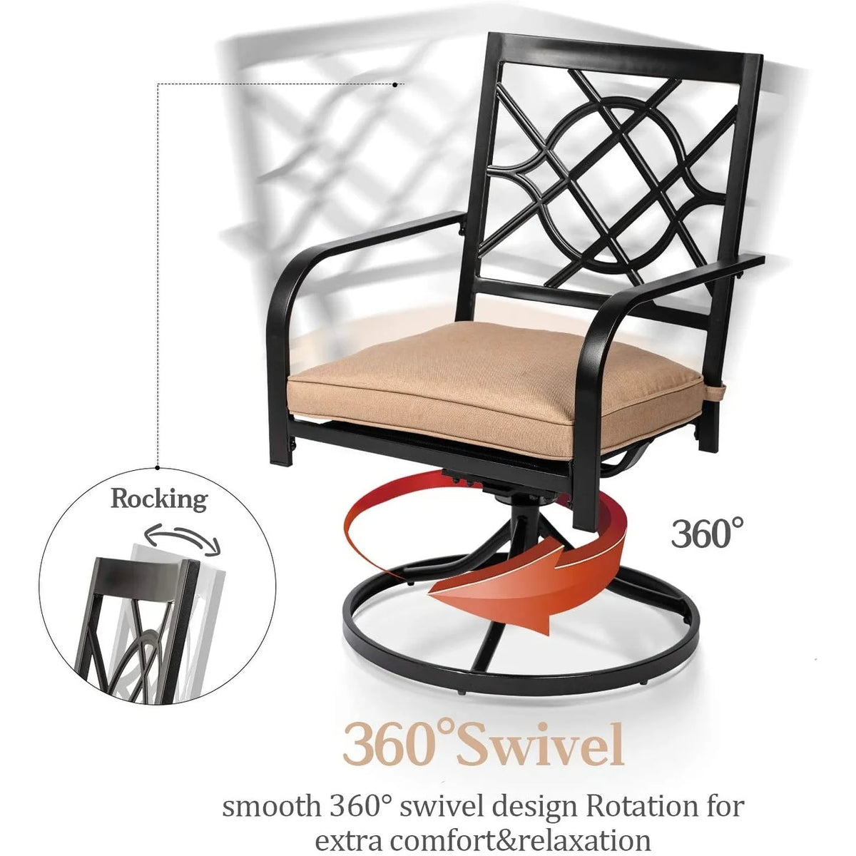 Outdoor Patio Metal Swivel Rocker Dining Chairs Set of 2 Z7345