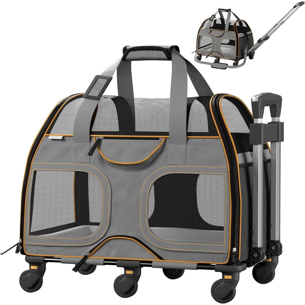 Pet Carrier with Removable Wheels and Double Telescopic Handle T948388