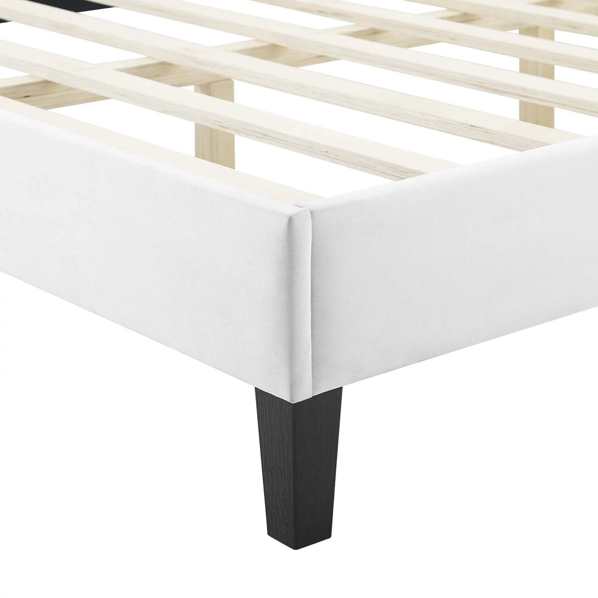 Twin Size White Velvet Platform Bed Frame E717478