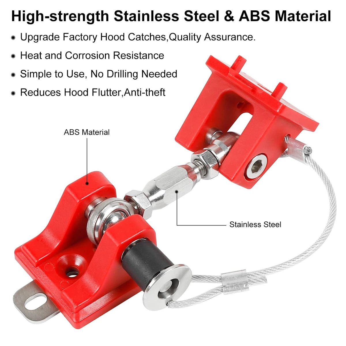 Red Aluminum Alloy Hood Latch Kit for Jeep Wrangle TJ, Pack of 2 T54067
