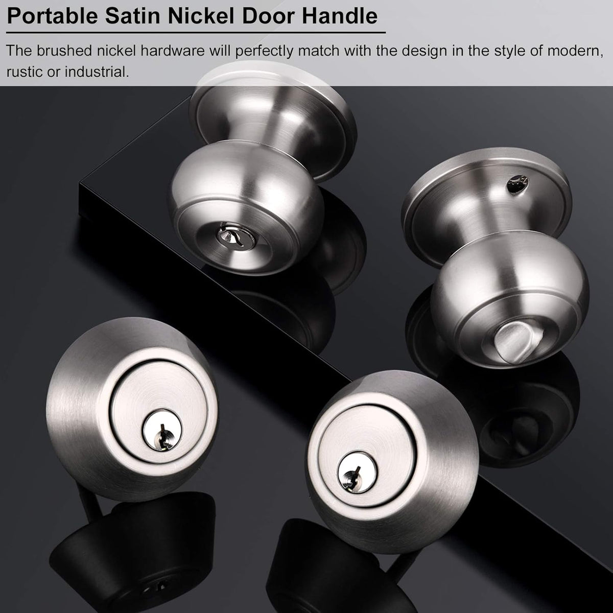 10 Sets Keyed Alike Door Handleset with Deadbolt, Satin Nickel Entry Door Knob with Double Cylinder Deadbolt J28886