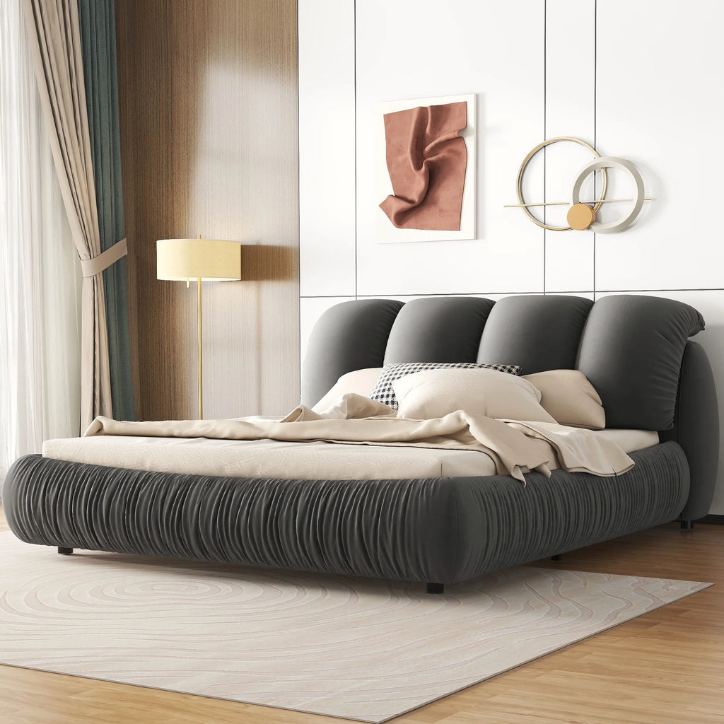 King Size Velvet Upholstered Bed with Padded Headboard Y1932