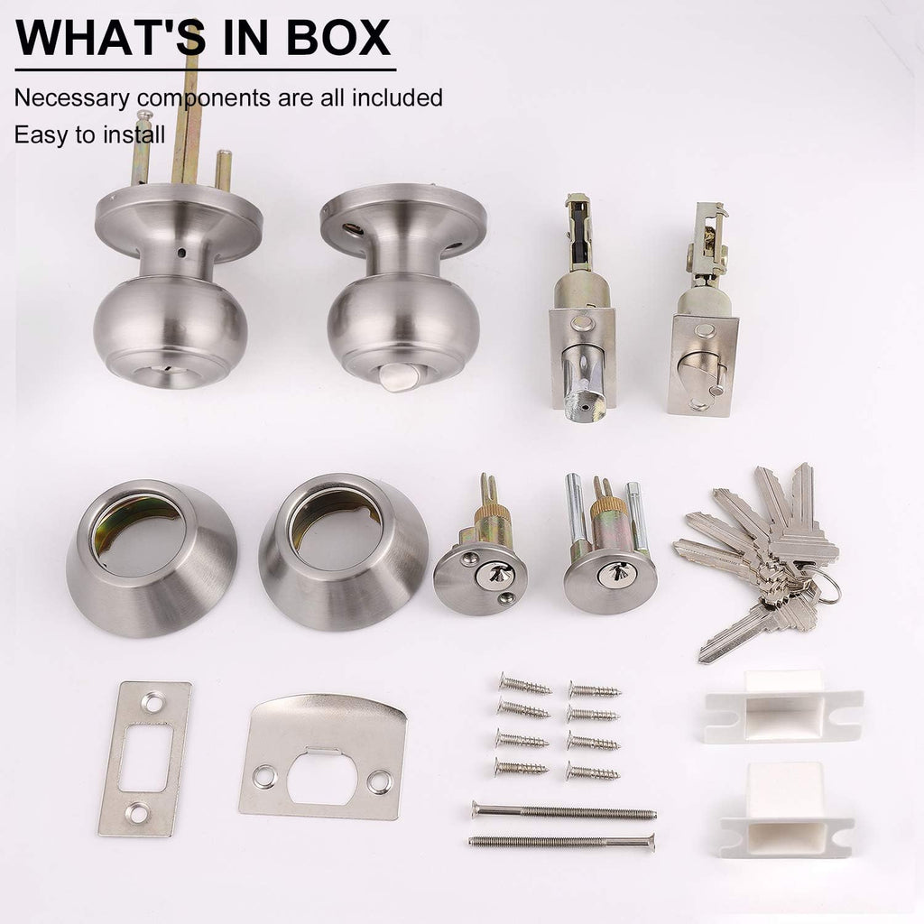 10 Sets Keyed Alike Door Handleset with Deadbolt, Satin Nickel Entry Door Knob with Double Cylinder Deadbolt J28886