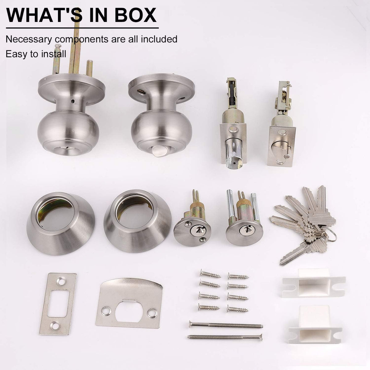 10 Sets Keyed Alike Door Handleset with Deadbolt, Satin Nickel Entry Door Knob with Double Cylinder Deadbolt J28886