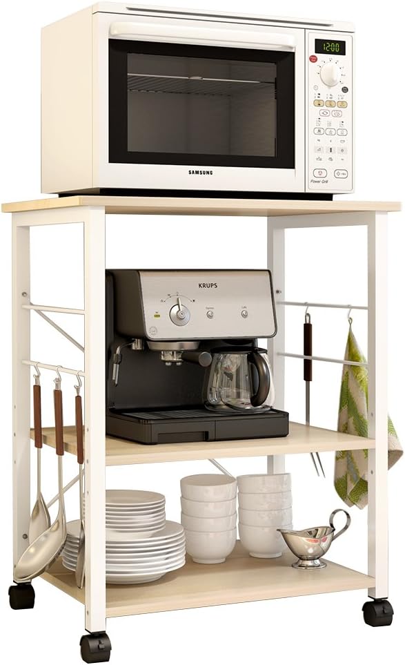 White Oak 3-Tier Kitchen Baker's Rack Microwave Oven Stand Storage Cart Workstation Shelf L38193