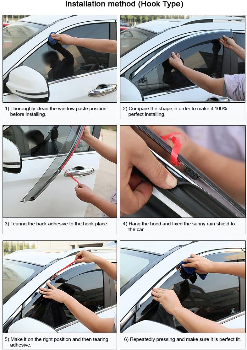 Car Window Visor Vent Shade Deflector Sun/Rain Guards Pack of 2 H213392