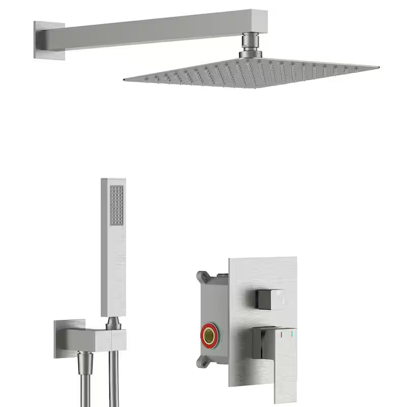 12 in. Wall Mount Dual Shower Head Hand Shower Faucet in Brushed Nickel U214589