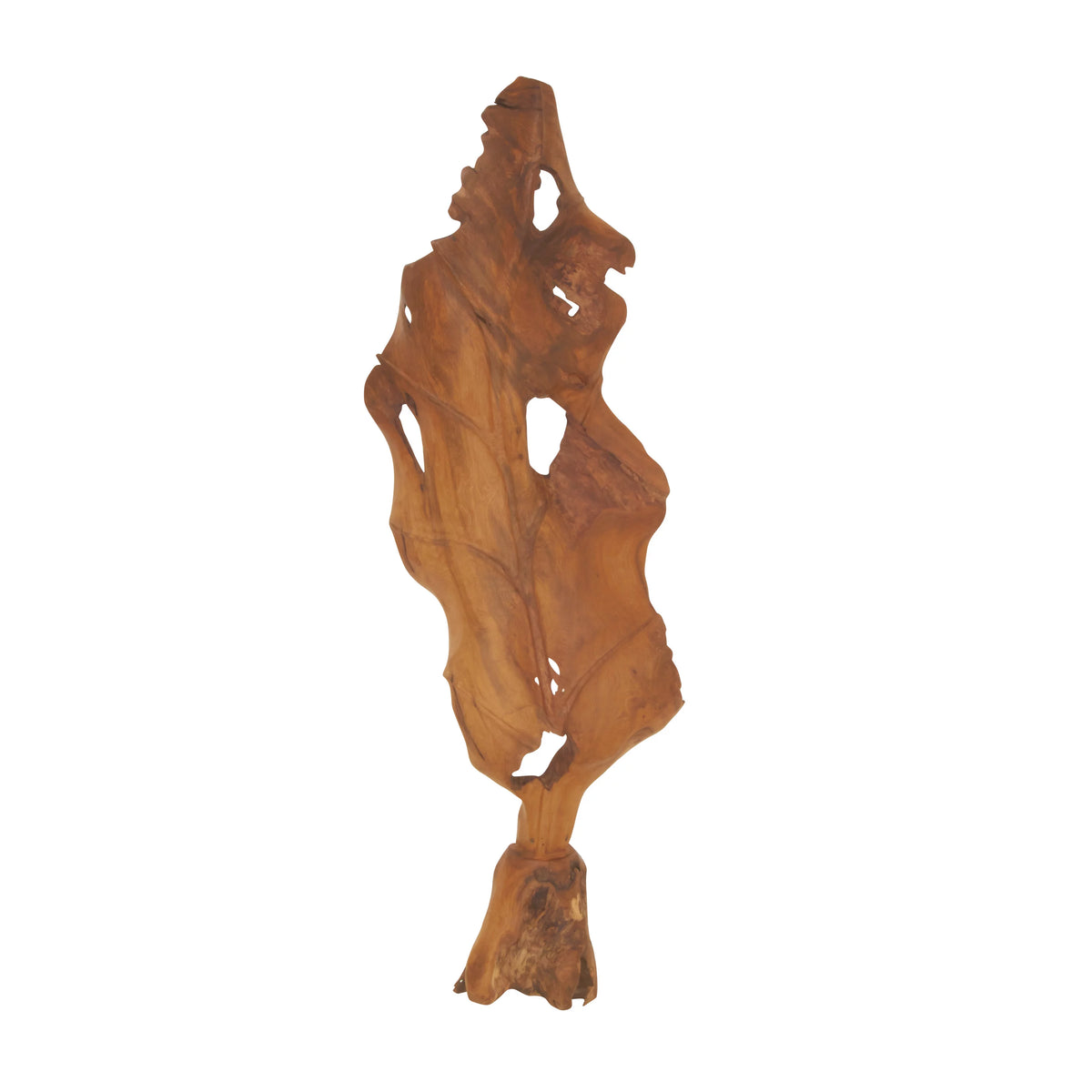 Brown Teak Wood Handmade Live Edge Leaf Sculpture I280843
