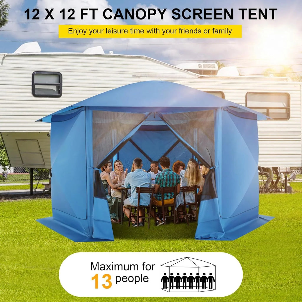 12x12 Pop-up Gazebo Screen Canopy Tent with 5 Sidewalls and Mosquito Nettings, Blue M476219