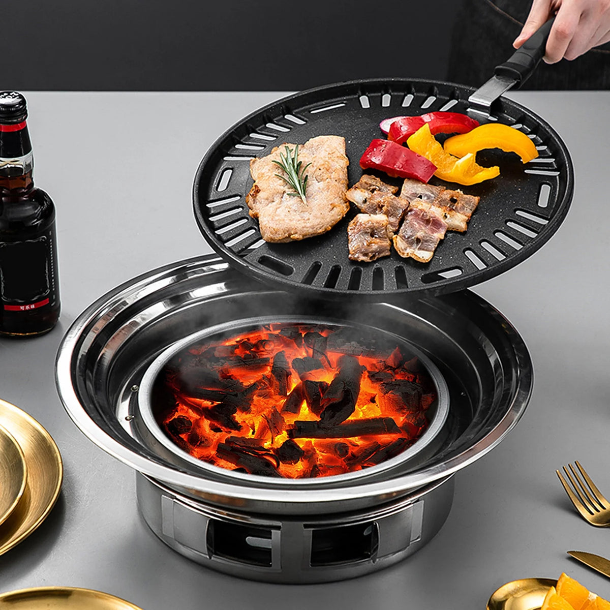 Charcoal Grill Non-stick Portable Stainless Steel BBQ F387171