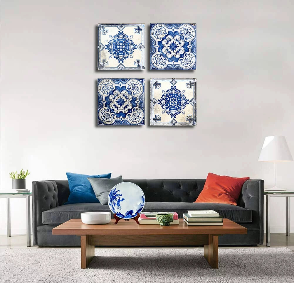 Canvas Floral Pattern Wall Art Set of 4 12x12 inches N3098