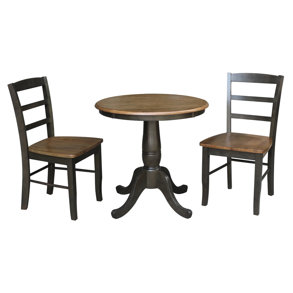 3-piece Solid Wood Dining Set with Round Pedestal Table and 2 Ladder Back Chairs P591813