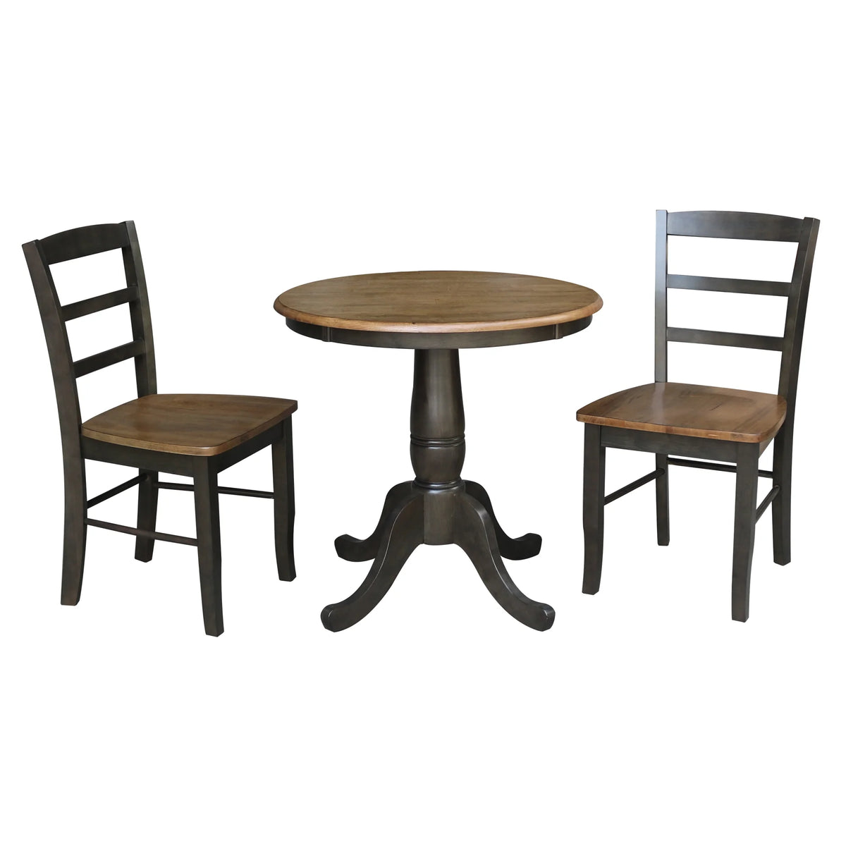 3-piece Solid Wood Dining Set with Round Pedestal Table and 2 Ladder Back Chairs P591813