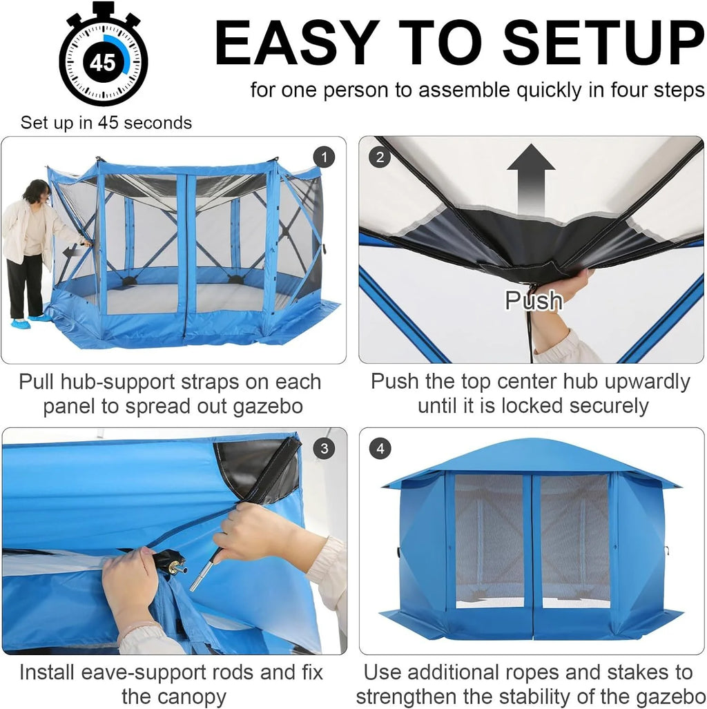 12x12 Pop-up Gazebo Screen Canopy Tent with 5 Sidewalls and Mosquito Nettings, Blue M476219
