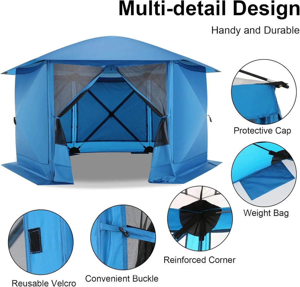 12x12 Pop-up Gazebo Screen Canopy Tent with 5 Sidewalls and Mosquito Nettings, Blue M476219