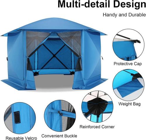 12x12 Pop-up Gazebo Screen Canopy Tent with 5 Sidewalls and Mosquito Nettings, Blue M476219
