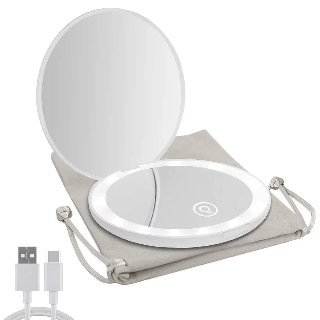 Compact LED Magnifying Rechargeable 2-Sided Makeup Mirror S873818