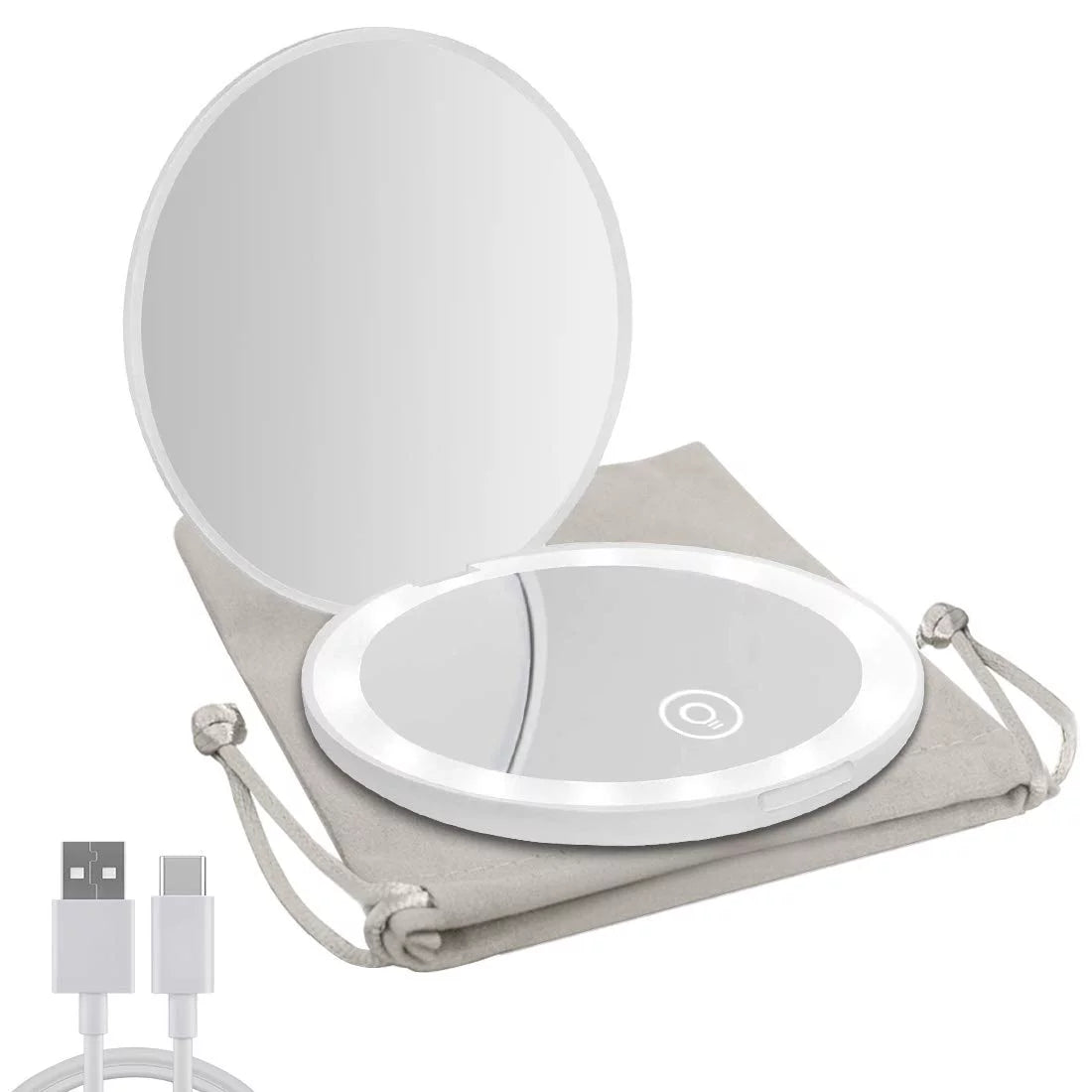 Compact LED Magnifying Rechargeable 2-Sided Makeup Mirror S873818