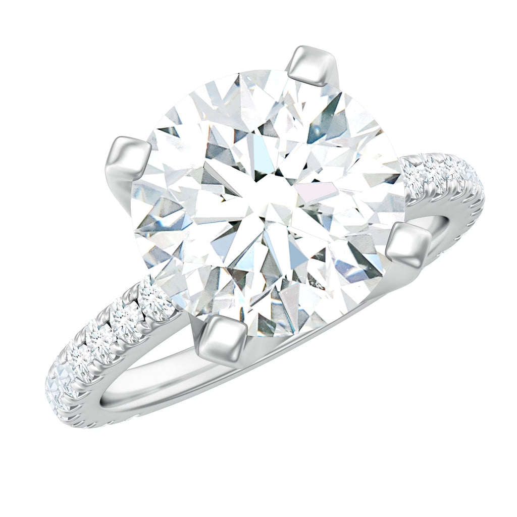18K White Gold Moissanite Solitaire Engagement Ring with Side Stones B4160