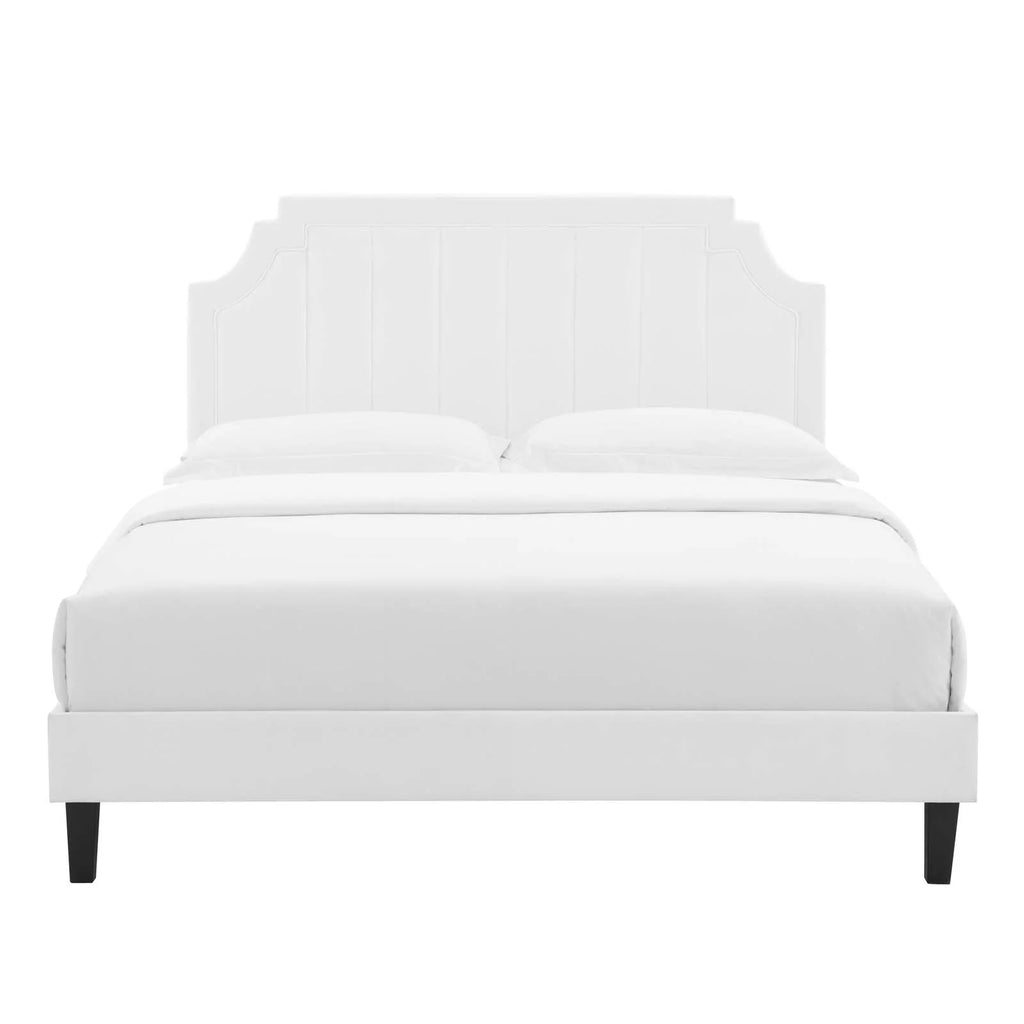 Twin Size White Velvet Platform Bed Frame E717478