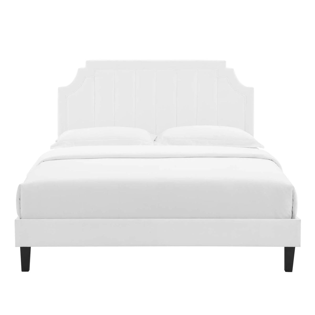 Twin Size White Velvet Platform Bed Frame E717478