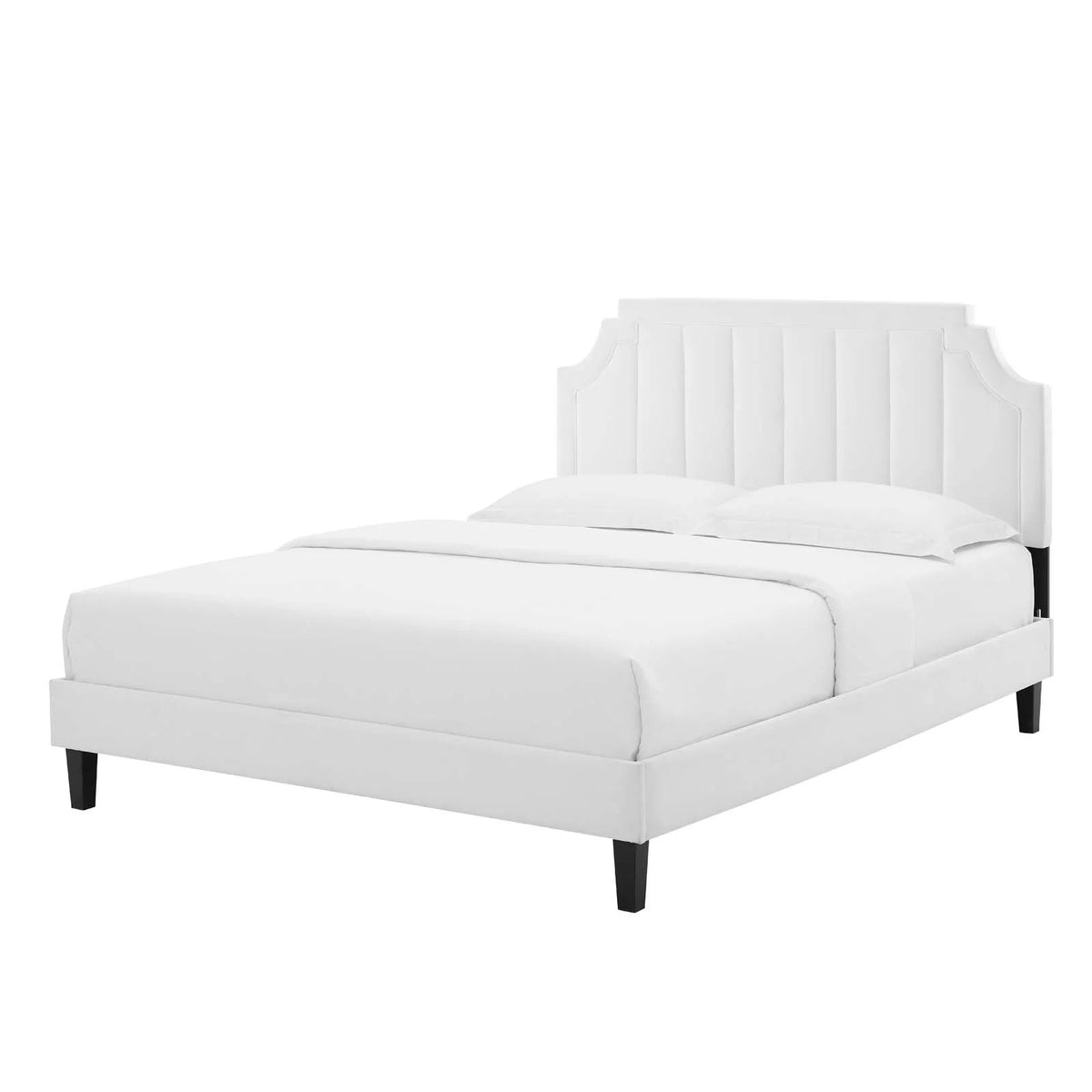 Twin Size White Velvet Platform Bed Frame E717478