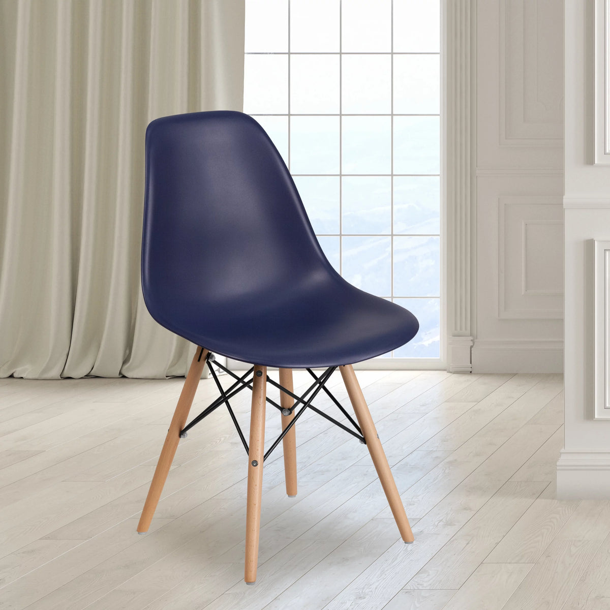 2 Pack Navy Plastic Chair with Wooden Legs K316