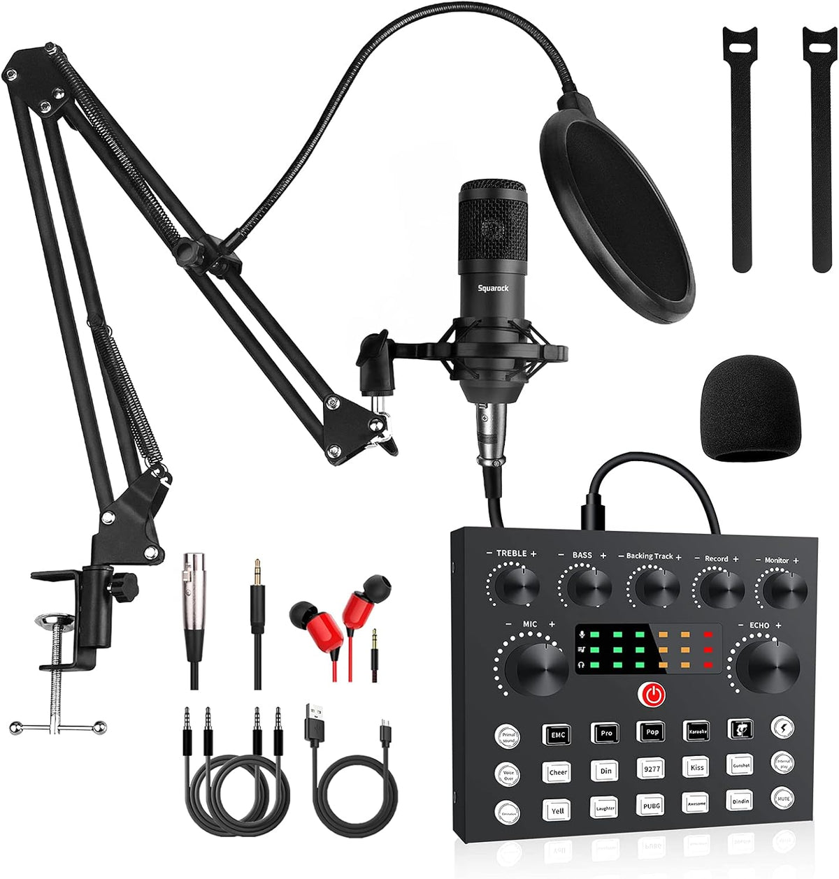 Podcast Equipment Bundle, Audio Interface with DJ Mixer and Studio Broadcast Microphone, Pack of 2 V179