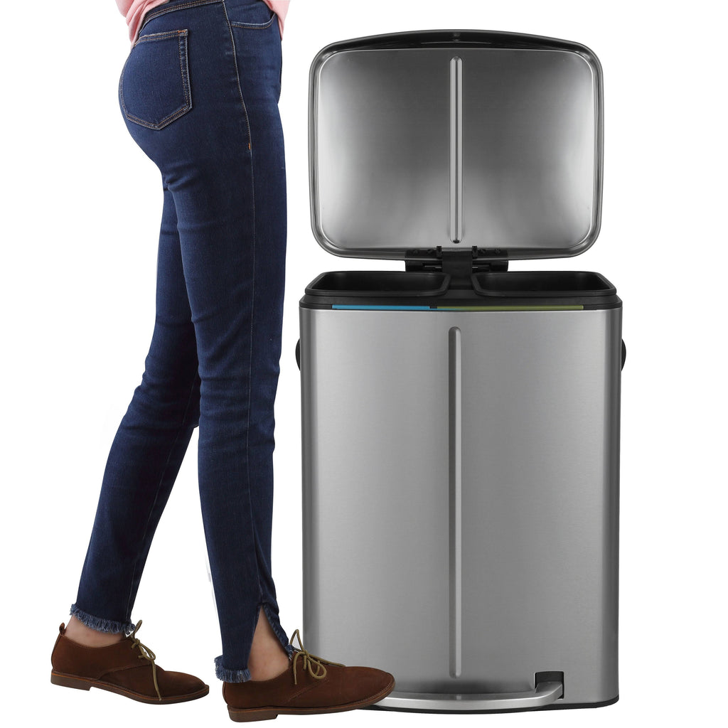 White 10.5-Gallon Double Bucket Trash Can with Lid B7382