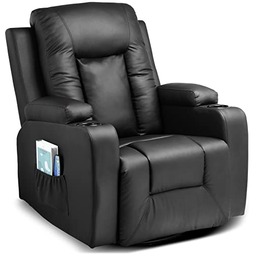 Black Swivel Rocker Recliner Chair with Cup Holders K28346